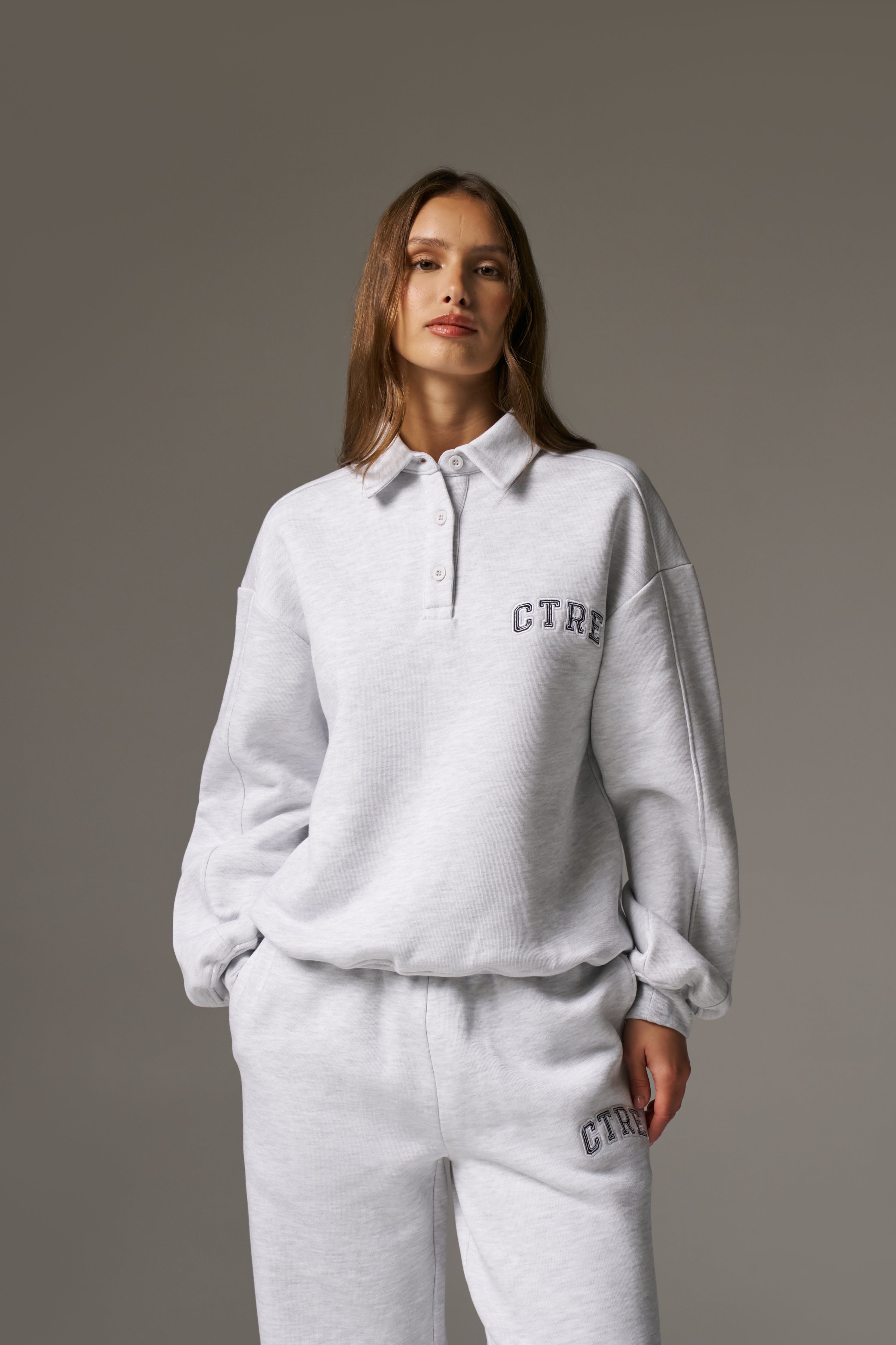 CTRE BUTTON THROUGH POLO - GREY MARL
