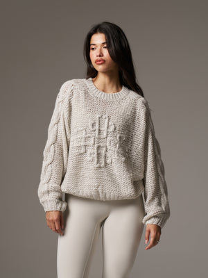 EMBLEM PLAITED OVERSIZED KNIT JUMPER - STONE