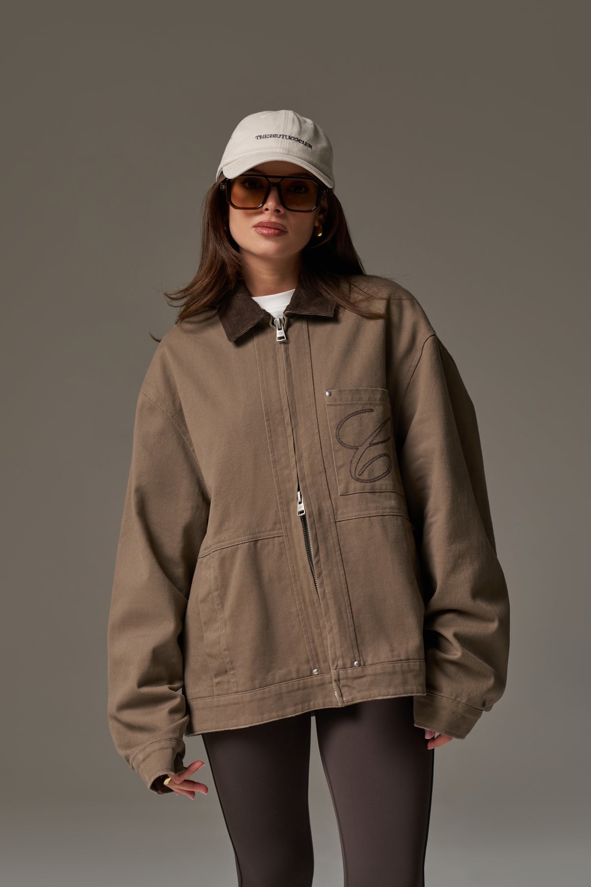 TWILL CONTRAST COLLAR JACKET - WASHED BROWN