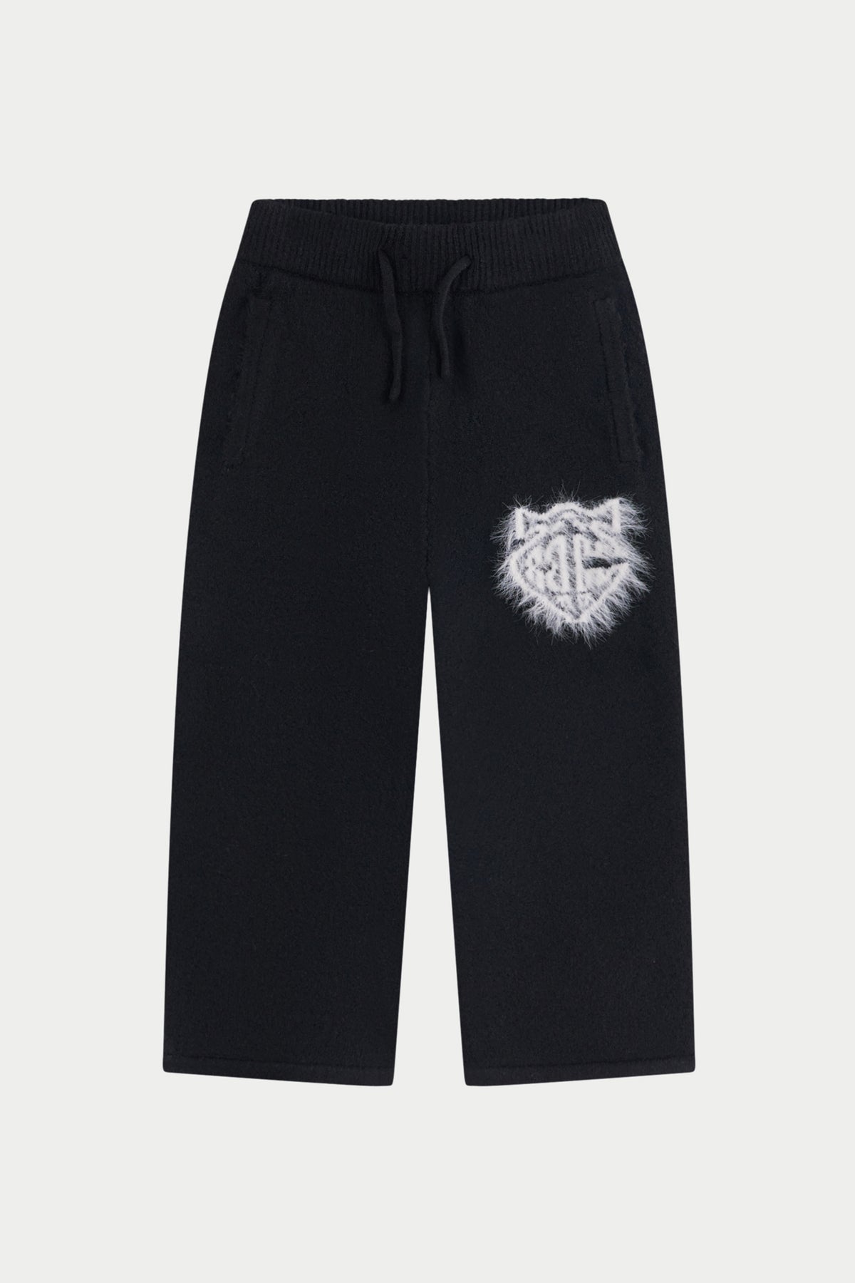 JUNIOR MONOGRAM EMBLEM FLUFFY KNIT JOGGERS - BLACK