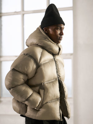 TRANSLUCENT HOODED PUFFER - GREY