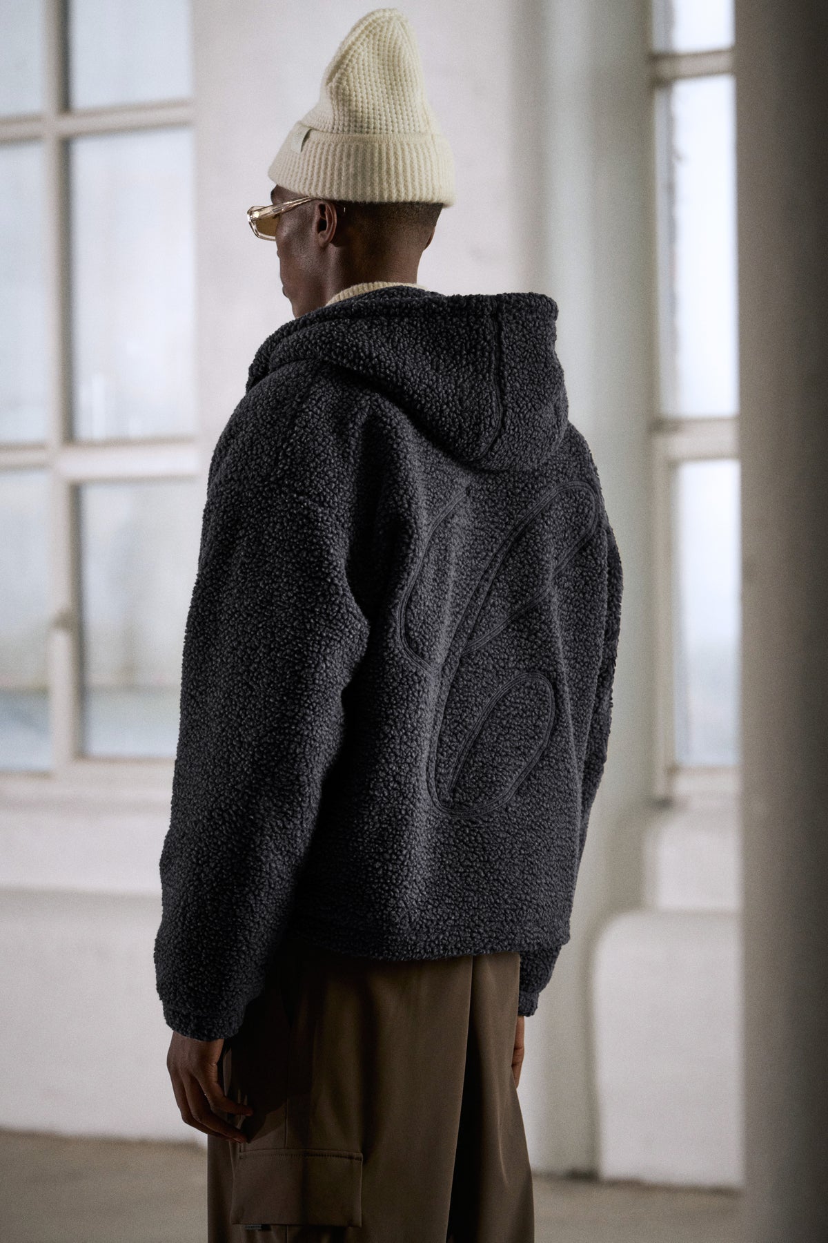 WASHED BORG ZIP THROUGH JACKET - CHARCOAL