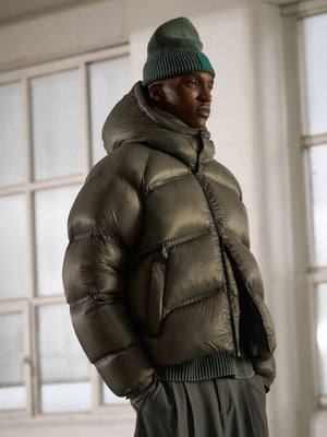 TRANSLUCENT HOODED PUFFER - KHAKI