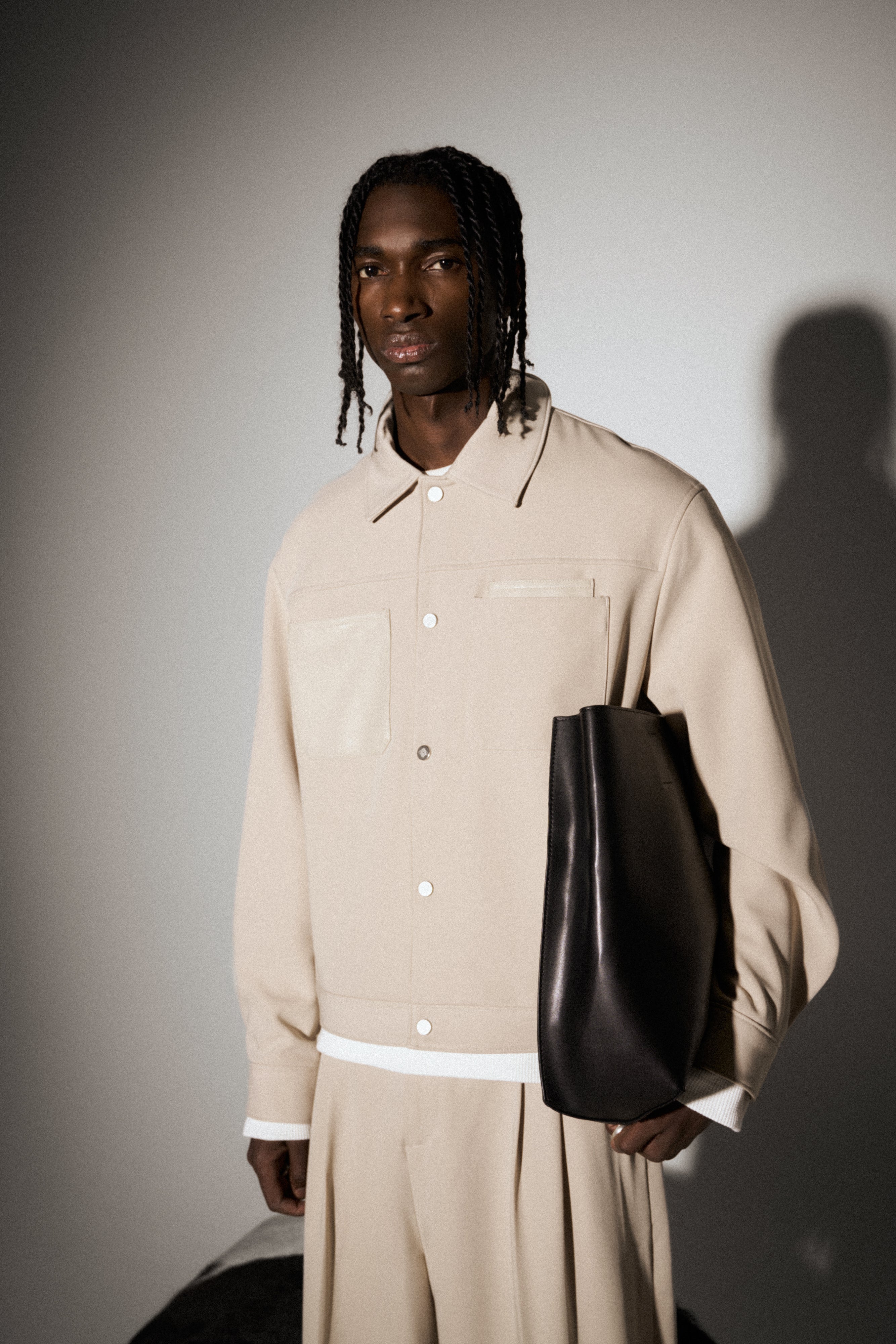 FAUX LEATHER POCKET TAILORED JACKET - STONE