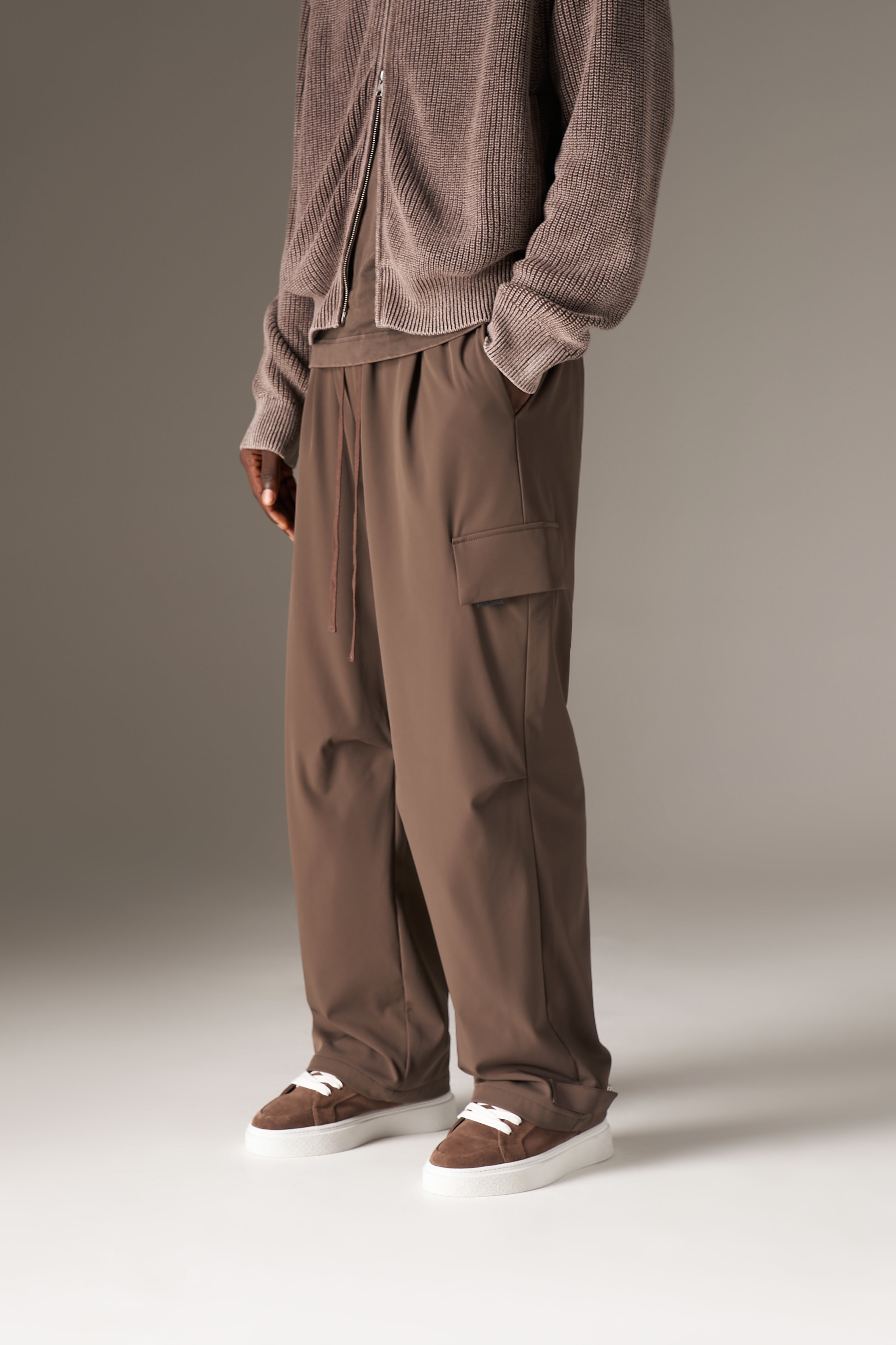 TECHNICAL WIDE LEG TROUSERS - BROWN