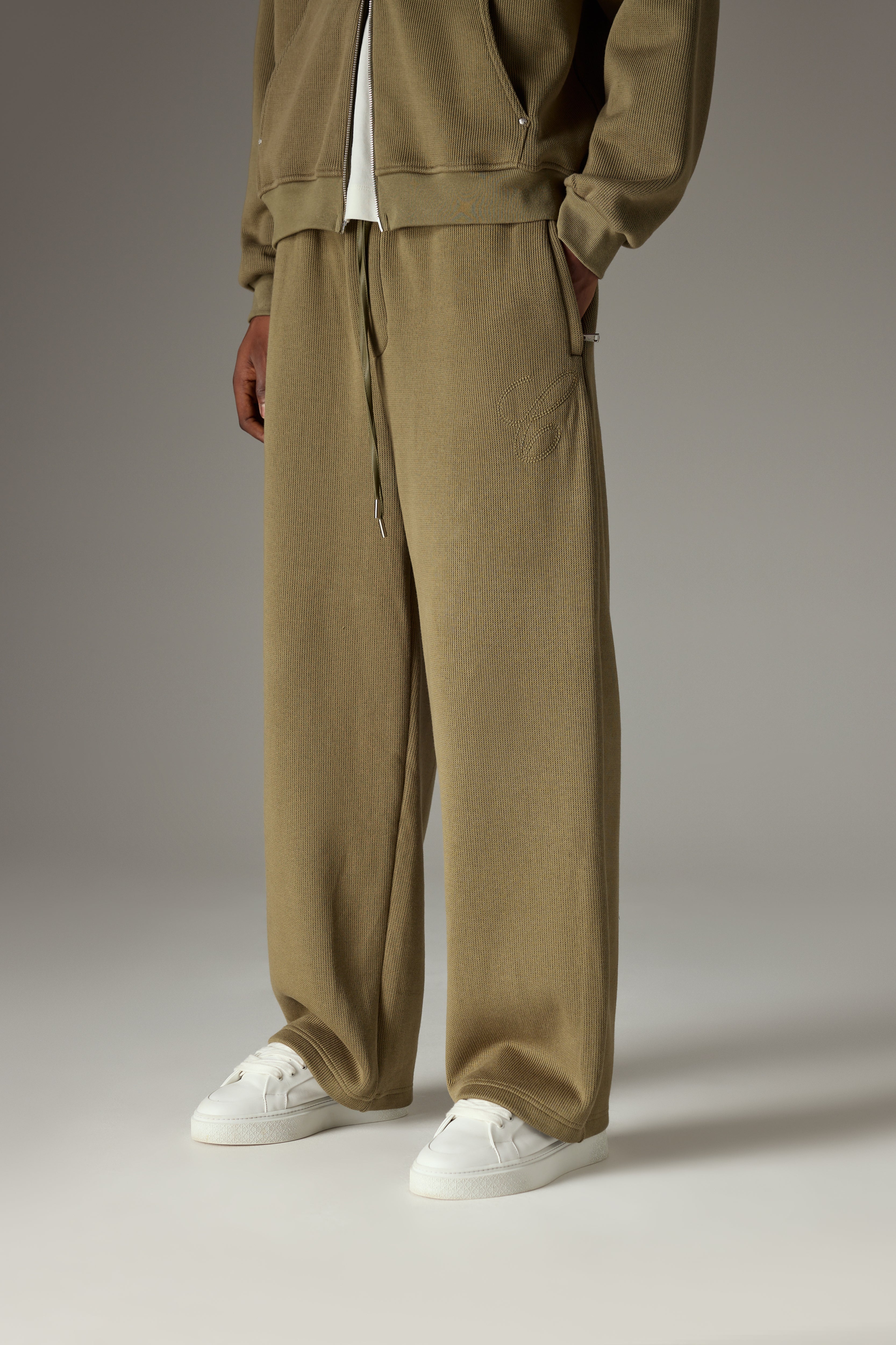 KNIT CONTRAST DRAWCORDS RELAXED JOGGERS - KHAKI