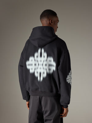 MOTION BLURRED EMBLEM HOODIE - BLACK