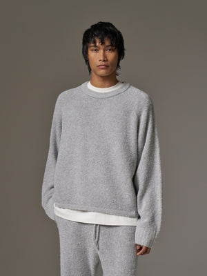 BOUCLE KNIT RAGLAN CREW - GREY MARL