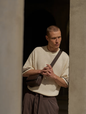 STRIPE CROCHET KNIT T-SHIRT - OFF WHITE