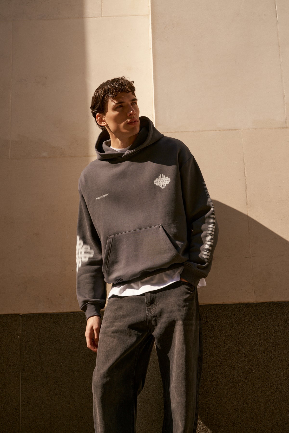 MOTION BLURRED EMBLEM HOODIE - CHARCOAL