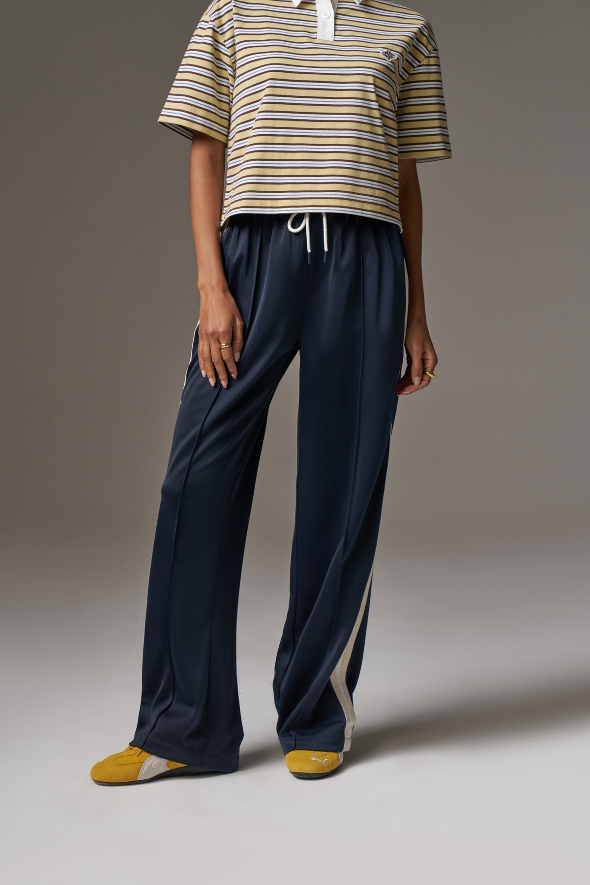 SIDE STRIPE WIDE LEG JOGGERS - NAVY