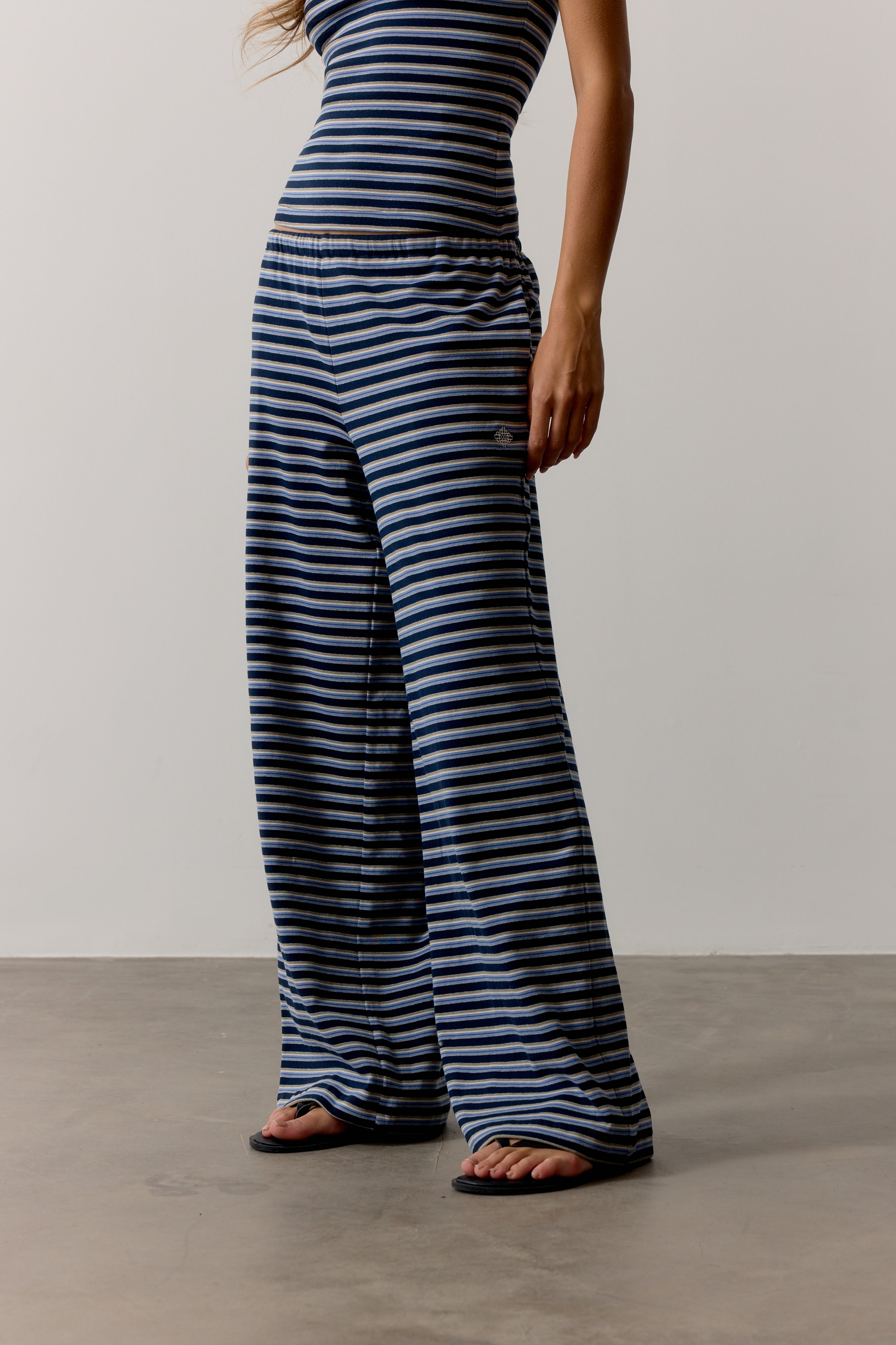 STRIPE BRUSHED COTTON TROUSERS - NAVY