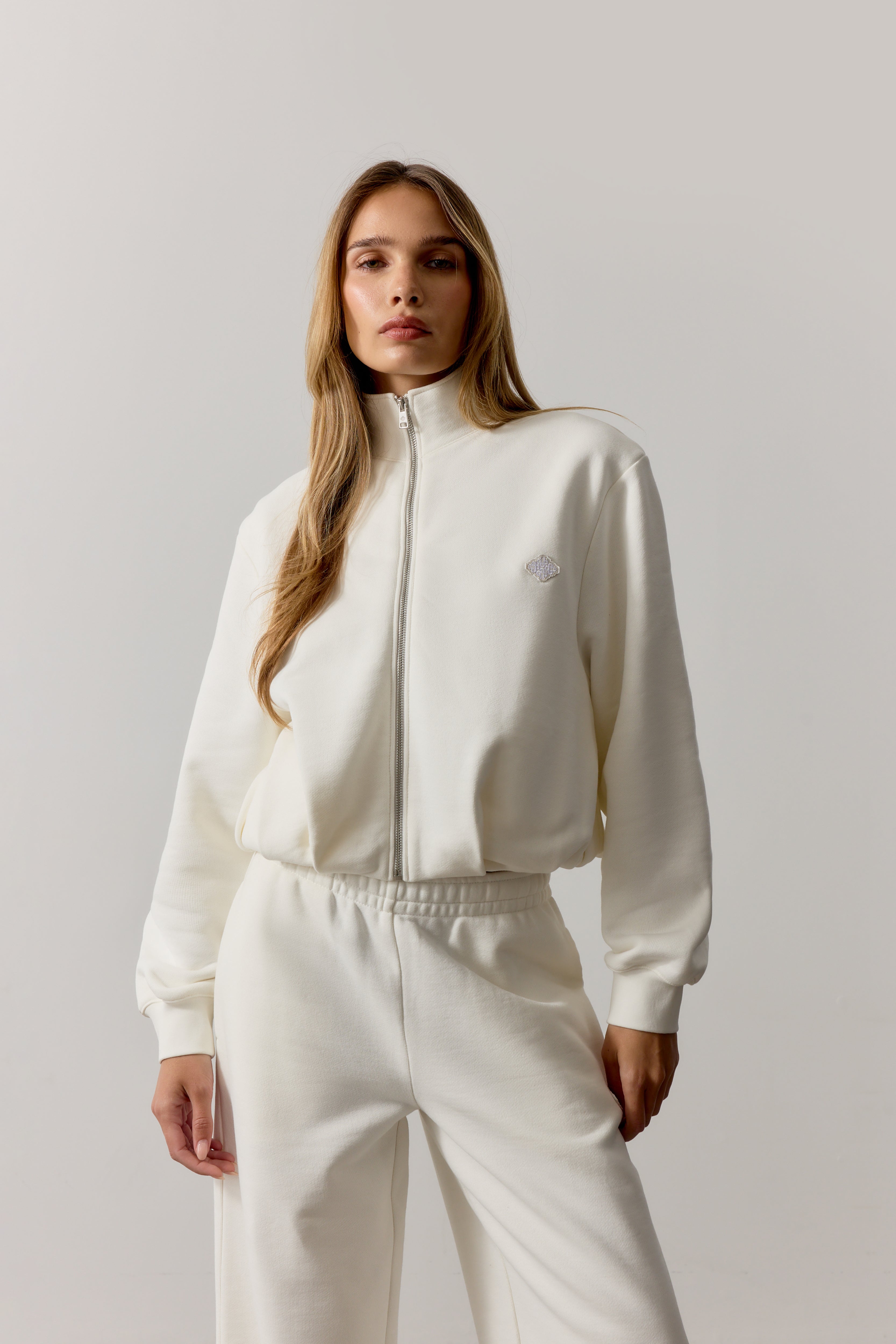 FUNNEL NECK BALLOON HEM ZIP THROUGH - OFF WHITE