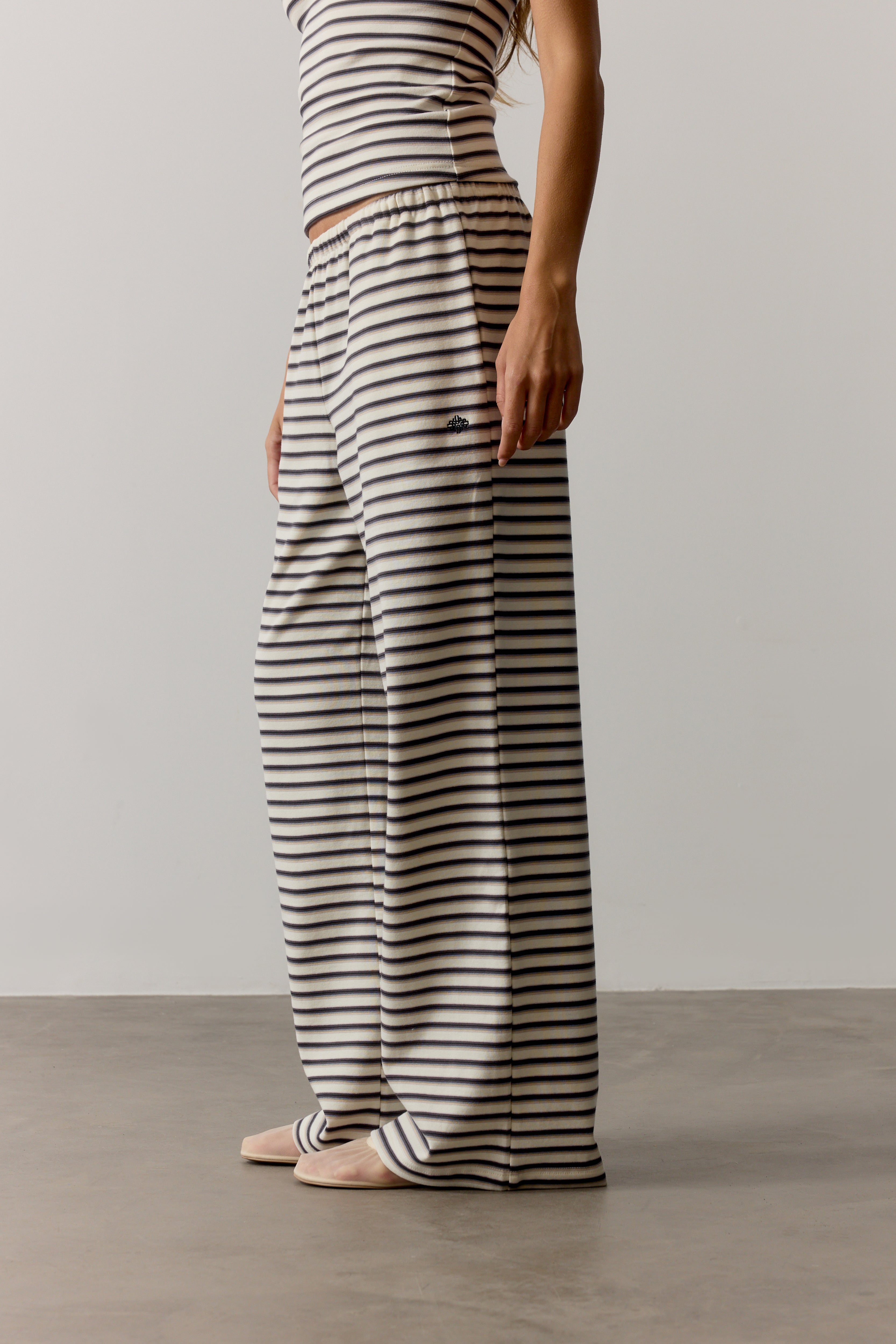 STRIPE BRUSHED COTTON TROUSERS - BEIGE