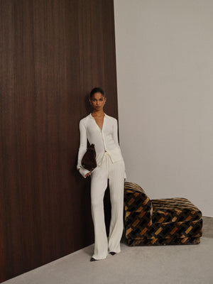 RIBBED KNITTED TROUSERS - OFF WHITE