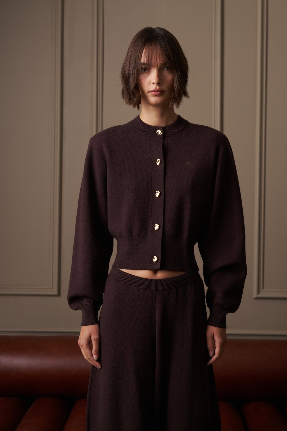 COMPACT KNIT CARDIGAN - BROWN