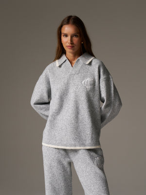 MONOGRAM KNITTED POLO TOP - GREY