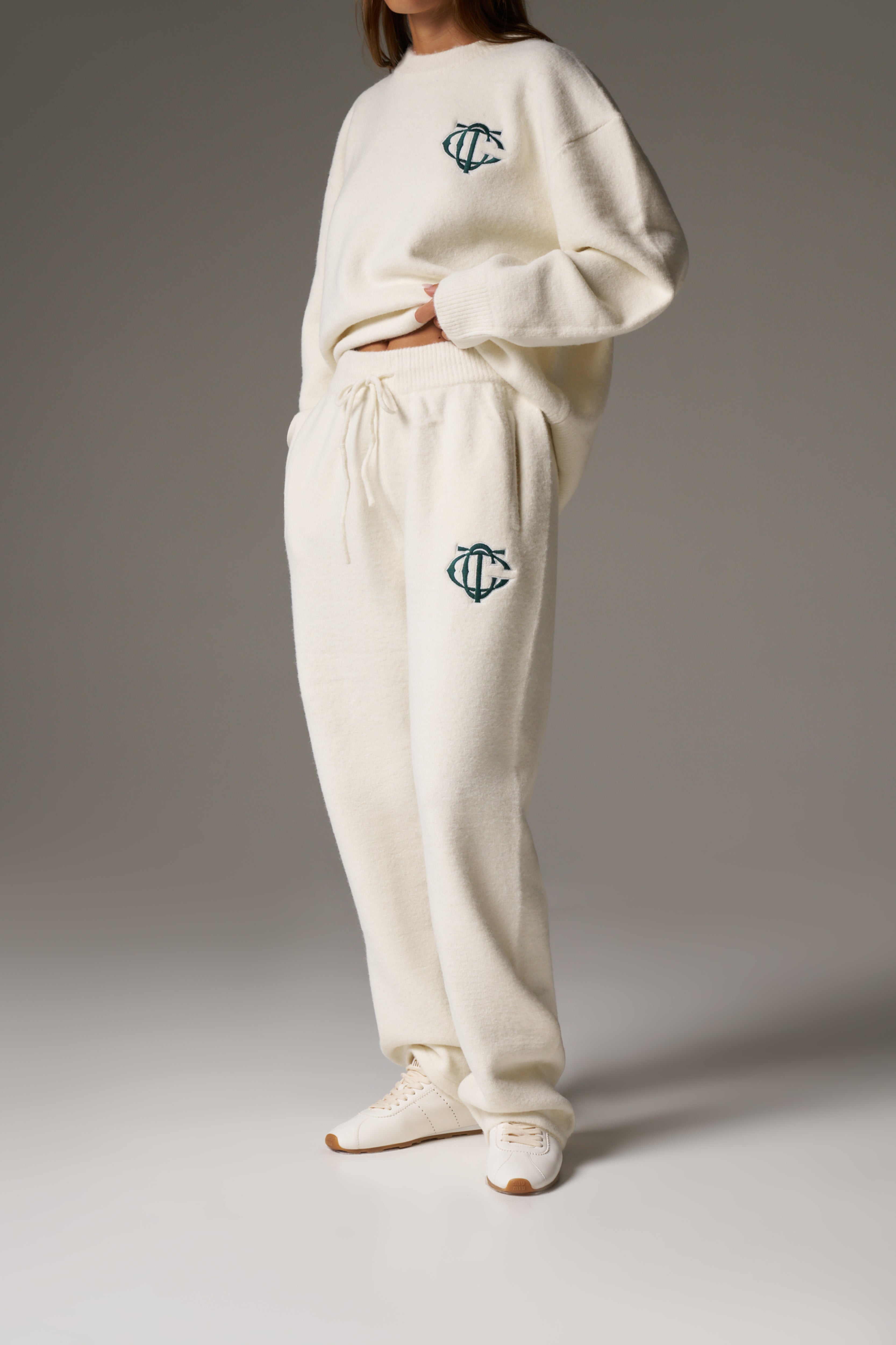 MONOGRAM KNITTED JOGGERS - OFF WHITE
