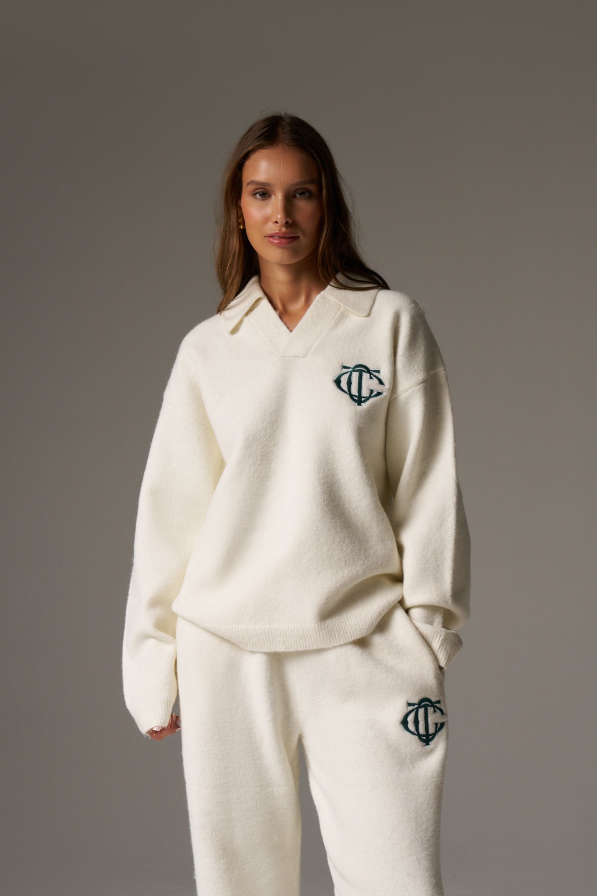 MONOGRAM KNITTED POLO TOP - OFF WHITE