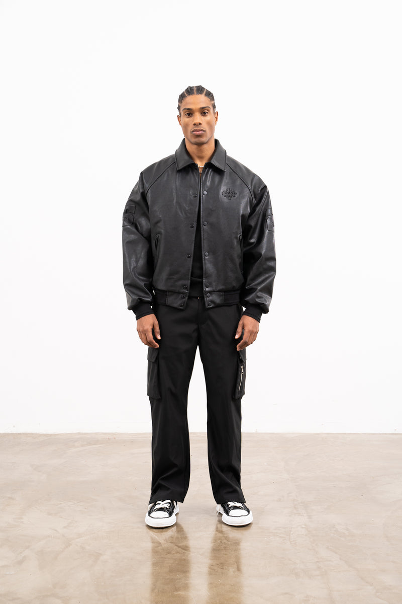 Black Virgin Wool Embroidered-Logo Bomber Jacket main image 0