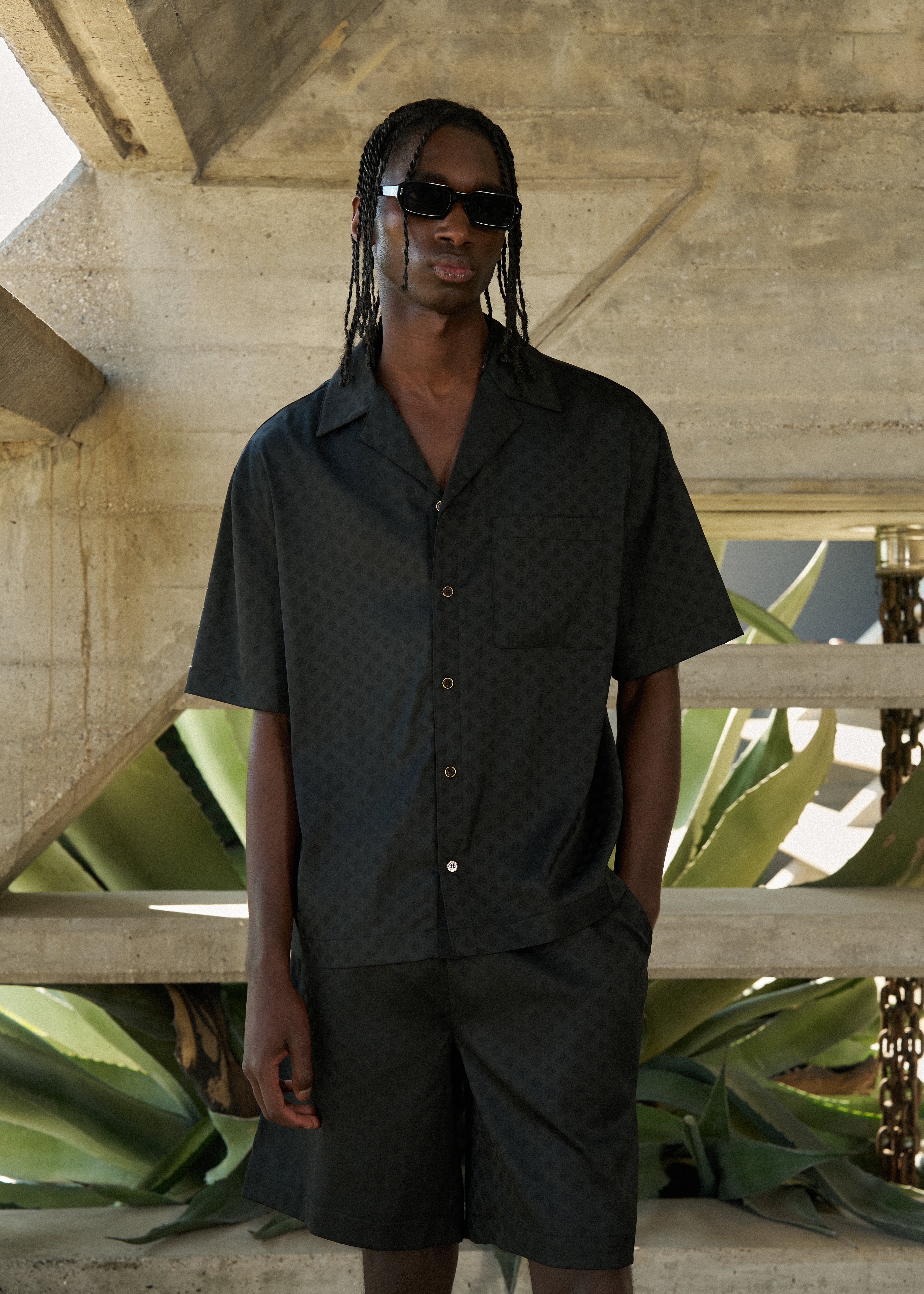 SATIN JACQUARD SHIRT - BLACK
