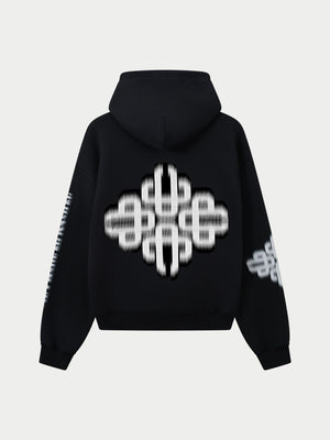 MOTION BLURRED EMBLEM HOODIE - BLACK