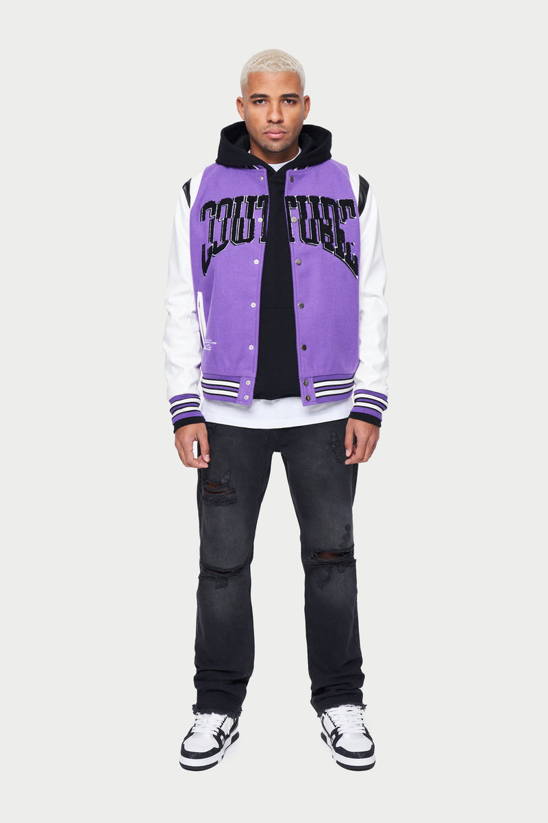 Dark Purple Varsity Jacket with Hood
