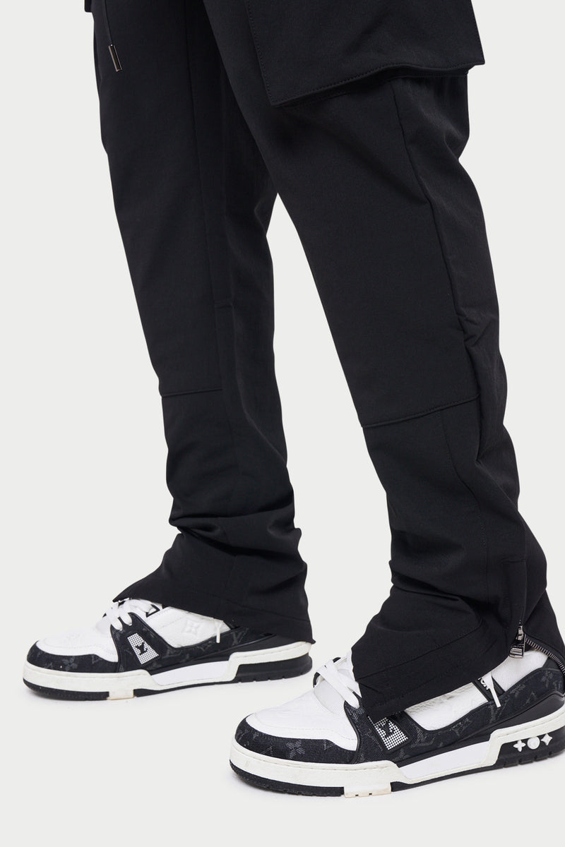 Black Technical Stretch Zip Cargo Pants | The Couture Club