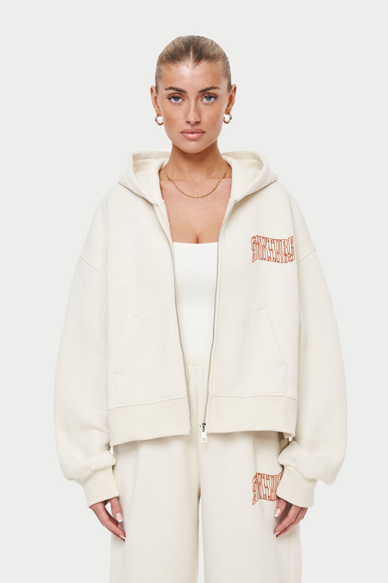 WAVE CROPPED ZIP THROUGH HOODIE - OFF WHITE