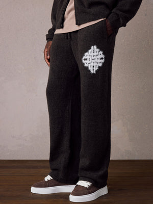 EMBLEM FLUFFY KNIT JOGGERS - BROWN