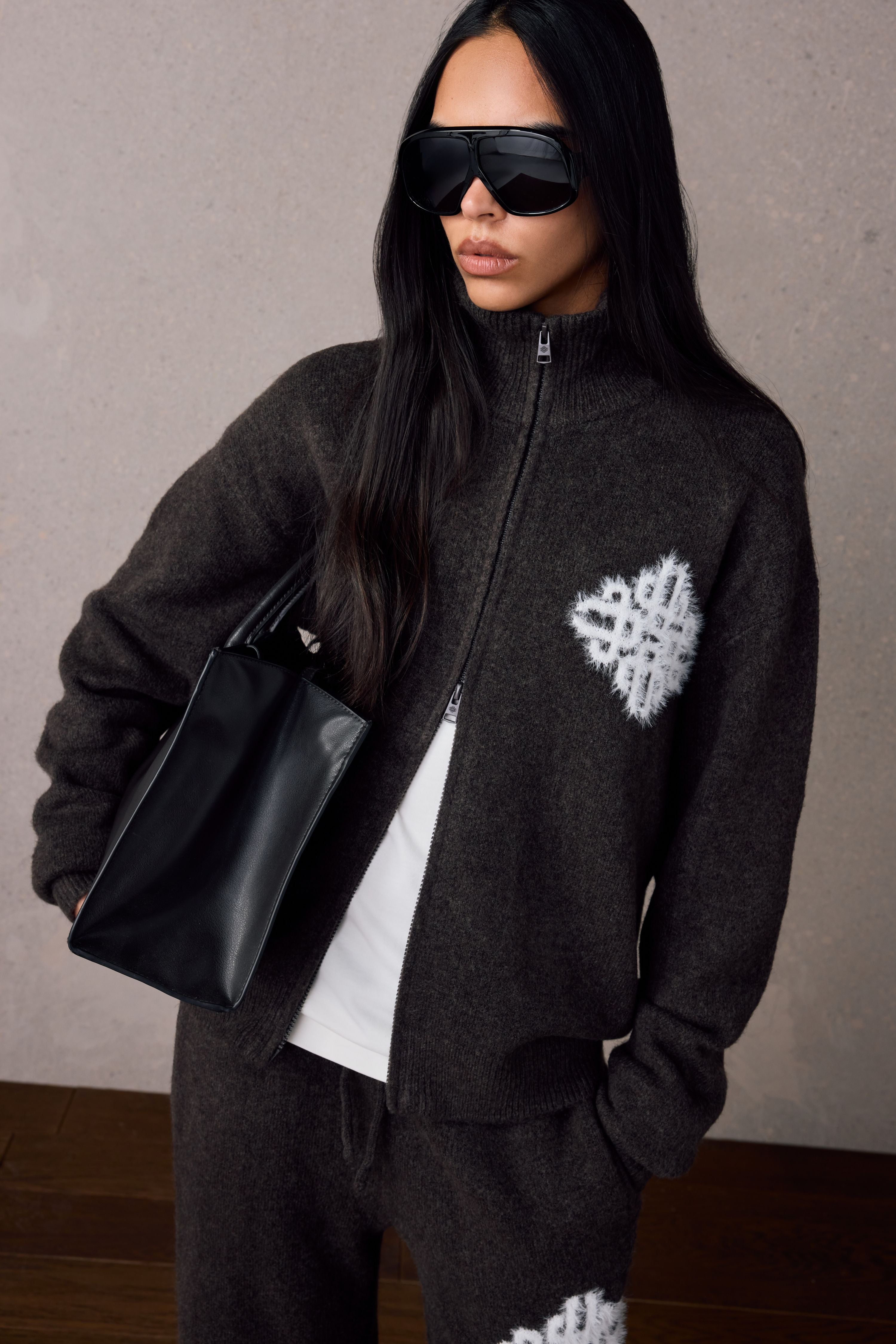 WASHED ZIP THROUGH CROPPED HOODIE - CHOCOLATE | The Couture Club