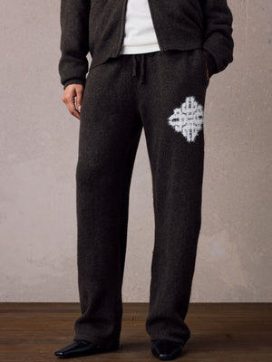 EMBLEM FLUFFY KNIT JOGGERS - BROWN