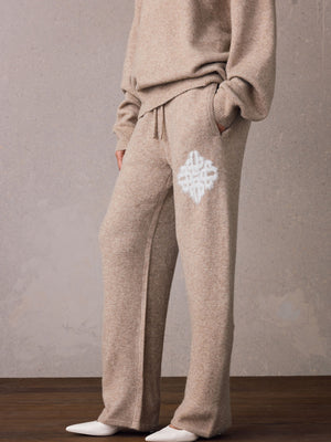 EMBLEM FLUFFY KNIT JOGGERS - BEIGE