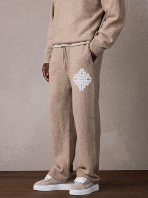 EMBLEM FLUFFY KNIT JOGGERS - BEIGE