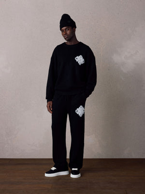 EMBLEM FLUFFY KNIT JOGGERS - BLACK