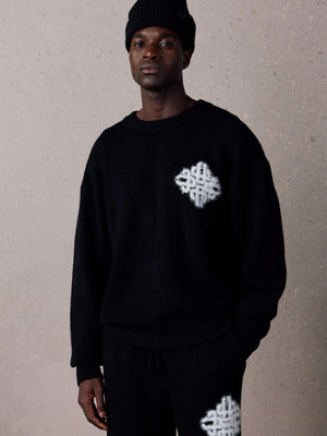 EMBLEM FLUFFY KNIT CREW - BLACK