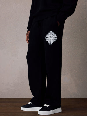 EMBLEM FLUFFY KNIT JOGGERS - BLACK