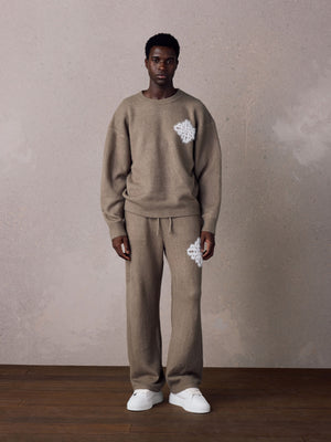 EMBLEM FLUFFY KNIT JOGGERS - MUSHROOM