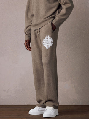 EMBLEM FLUFFY KNIT JOGGERS - MUSHROOM