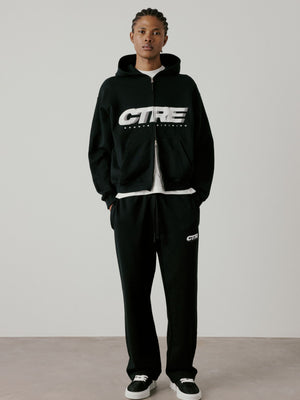 RETRO SPORT CTRE GRAPHIC ZIP THROUGH HOODIE - BLACK