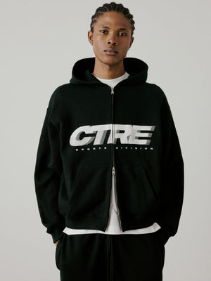 RETRO SPORT CTRE GRAPHIC ZIP THROUGH HOODIE - BLACK