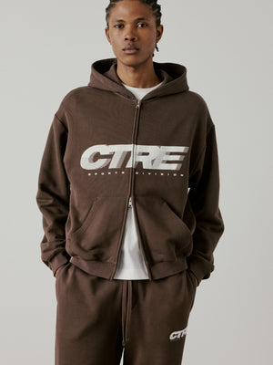 RETRO SPORT CTRE GRAPHIC ZIP THROUGH HOODIE - BROWN
