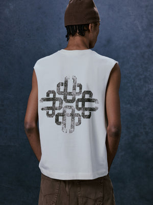 VINTAGE EMBLEM GRAPHIC CUT OFF VEST - OFF WHITE