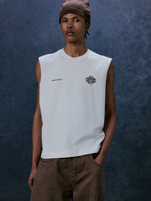 VINTAGE EMBLEM GRAPHIC CUT OFF VEST - OFF WHITE