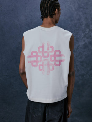 VINTAGE EMBLEM GRAPHIC CUT OFF VEST - OFF WHITE PINK