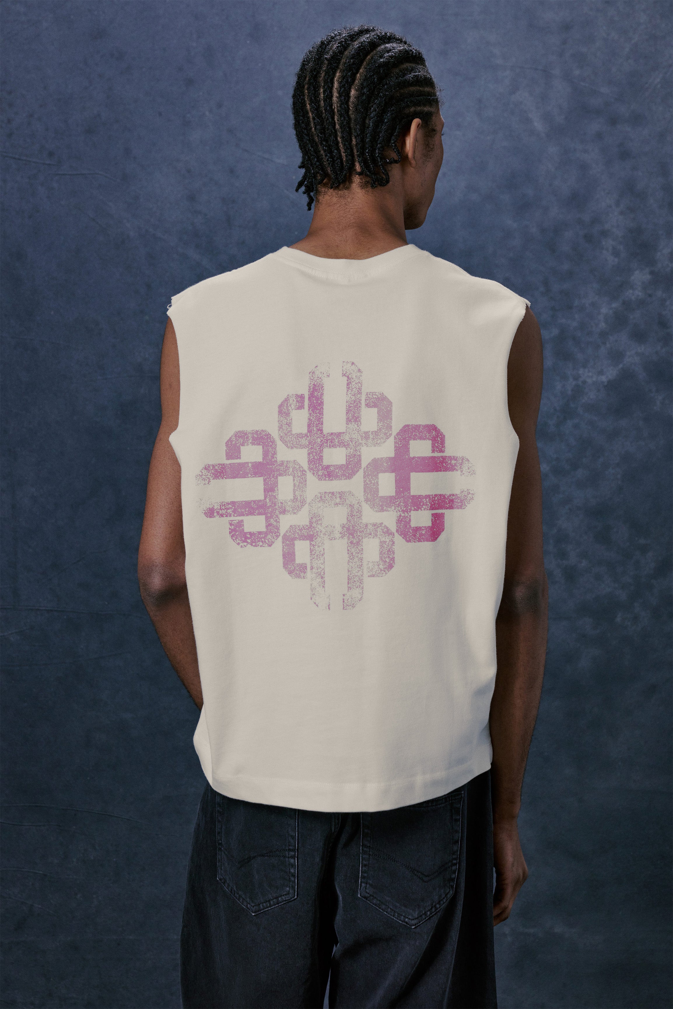 VINTAGE EMBLEM GRAPHIC CUT OFF VEST - OFF WHITE PINK