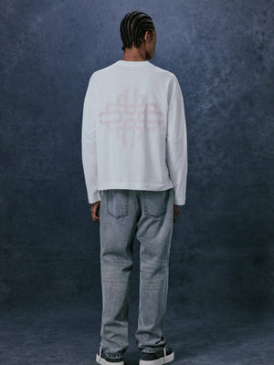 REVERSE EMBLEM PRINT LONG SLEEVE T-SHIRT - RED