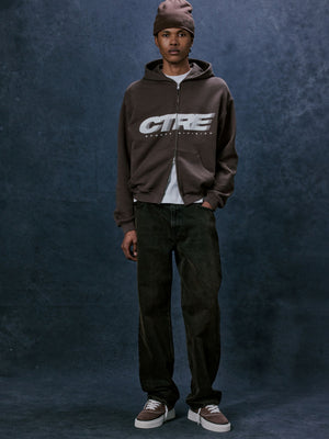 RETRO SPORT CTRE GRAPHIC ZIP THROUGH HOODIE - BROWN