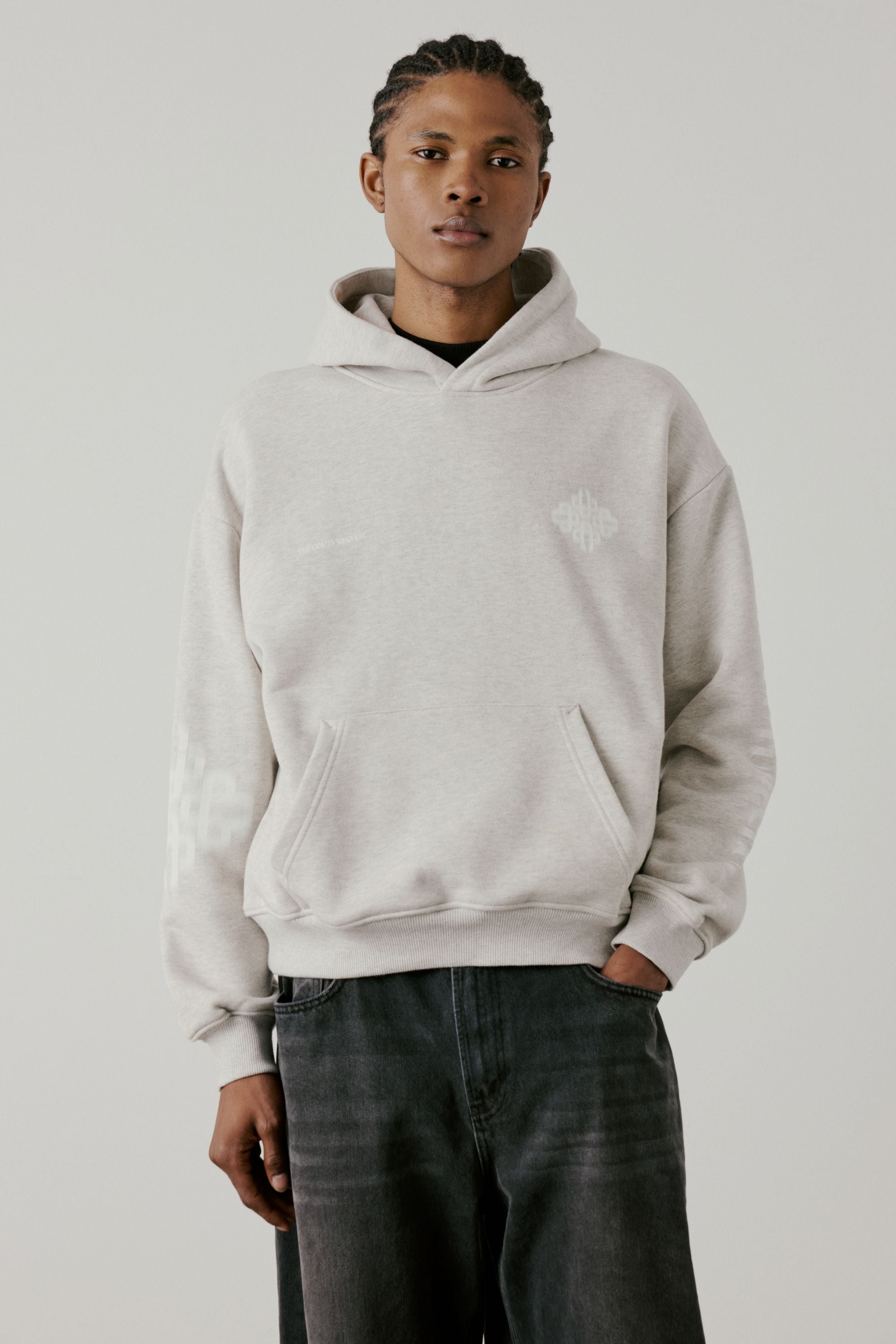 MOTION BLURRED HOODIE - GREY MARL