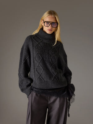 ROLL NECK EMBLEM JUMPER - CHARCOAL